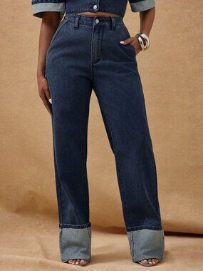 Dark Wash Casual Women's Button Pocket Denim Jeans